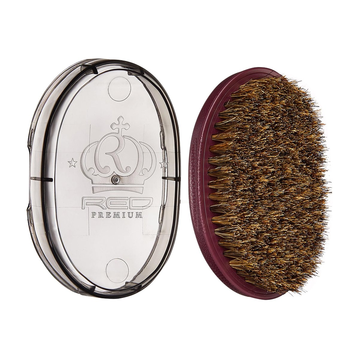 Red by Kiss Premium Pocket Wave Bow Wow Curved Palm Bürste – Hohe Dichte, gebogene Borsten für tiefe natürliche 360 Wellen, Taschengröße mit Reiseabdeckung für grobes Haar & Wolfing-Phase