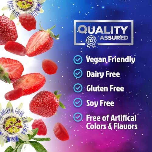 Schlaf Gummis – 8 mg Melatonin pro Portion – mit Passionsblumenextrakt für erholsamen Schlaf – Schnell wirkendes Melatonin Schlafgummi für Erwachsene, Vegan, Nicht-GVO, leckerer Erdbeergeschmack – 60 Gummis