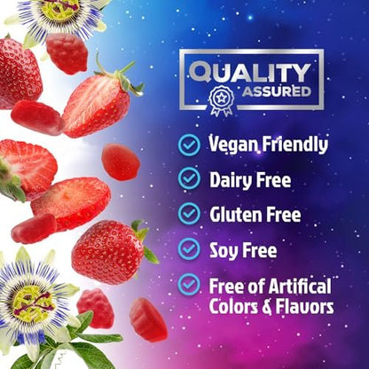 Schlaf Gummis – 8 mg Melatonin pro Portion – mit Passionsblumenextrakt für erholsamen Schlaf – Schnell wirkendes Melatonin Schlafgummi für Erwachsene, Vegan, Nicht-GVO, leckerer Erdbeergeschmack – 60 Gummis