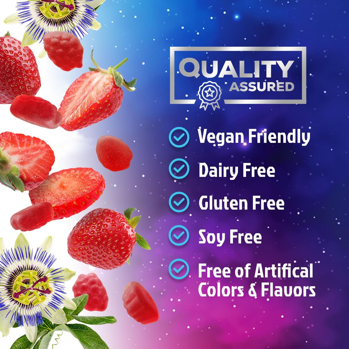 Schlaf Gummis – 8 mg Melatonin pro Portion – mit Passionsblumenextrakt für erholsamen Schlaf – Schnell wirkendes Melatonin Schlafgummi für Erwachsene, Vegan, Nicht-GVO, leckerer Erdbeergeschmack – 60 Gummis