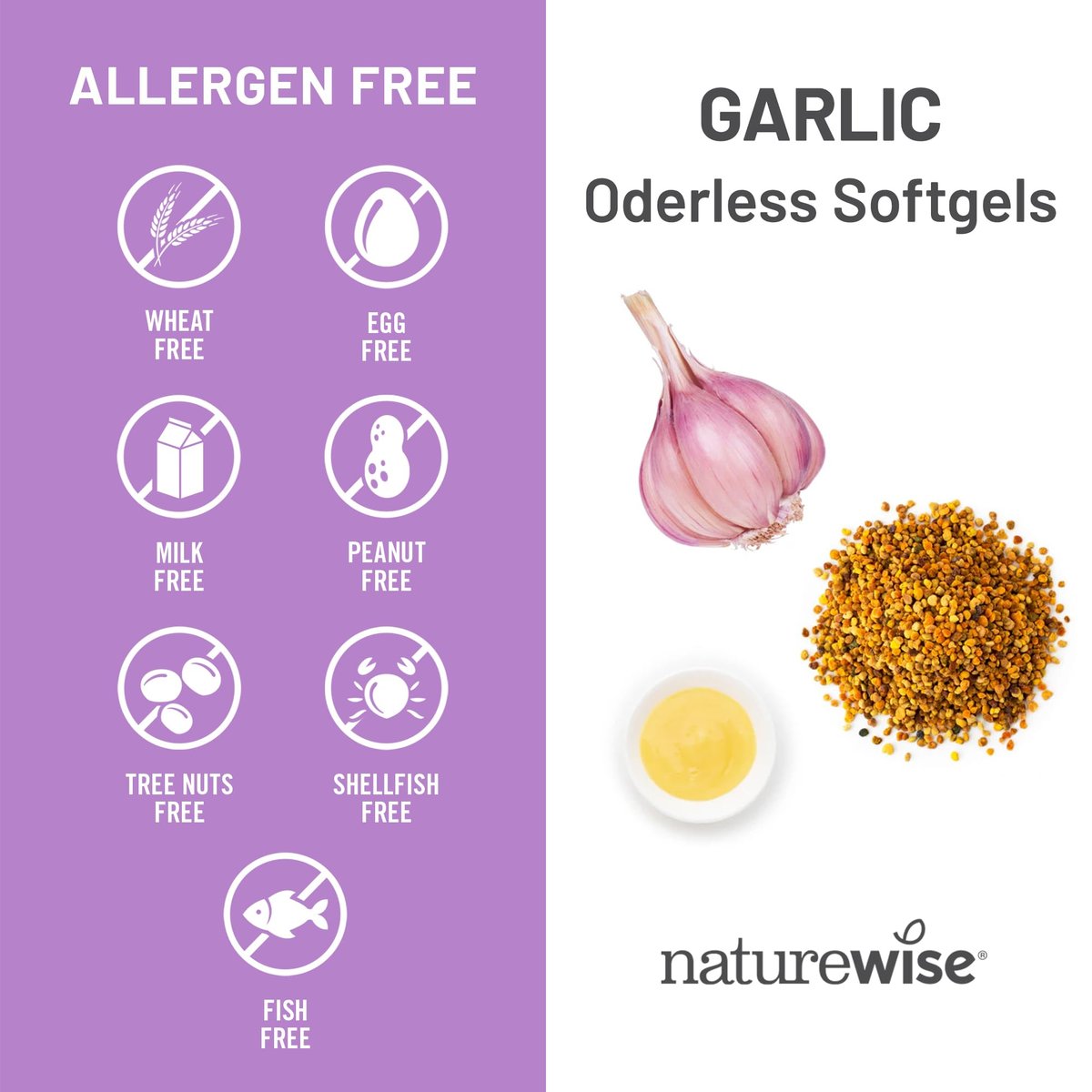 NatureWise Geruchlose Knoblauchpillen mit Gelée Royale & Pollen – Nahrungsergänzungsmittel für Herzgesundheit, Immunsystem & Antioxidantien – Glutenfrei, Nicht-GVO – 60 Softgels (2-Monats-Vorrat)