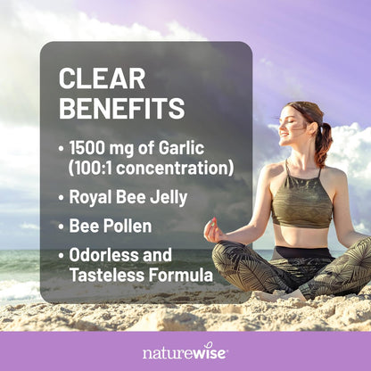 NatureWise Geruchlose Knoblauchpillen mit Gelée Royale & Pollen – Nahrungsergänzungsmittel für Herzgesundheit, Immunsystem & Antioxidantien – Glutenfrei, Nicht-GVO – 60 Softgels (2-Monats-Vorrat)