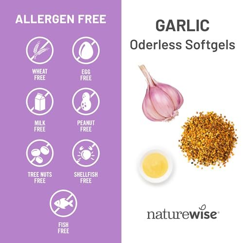NatureWise Geruchlose Knoblauchpillen mit Gelée Royale & Pollen – Nahrungsergänzungsmittel für Herzgesundheit, Immunsystem & Antioxidantien – Glutenfrei, Nicht-GVO – 60 Softgels (2-Monats-Vorrat)