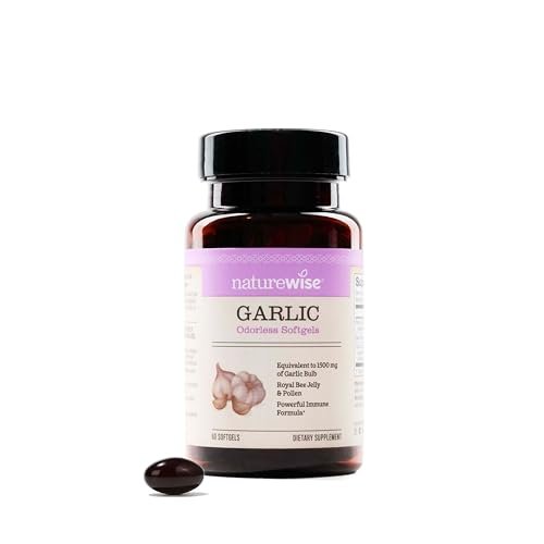 NatureWise Geruchlose Knoblauchpillen mit Gelée Royale & Pollen – Nahrungsergänzungsmittel für Herzgesundheit, Immunsystem & Antioxidantien – Glutenfrei, Nicht-GVO – 60 Softgels (2-Monats-Vorrat)