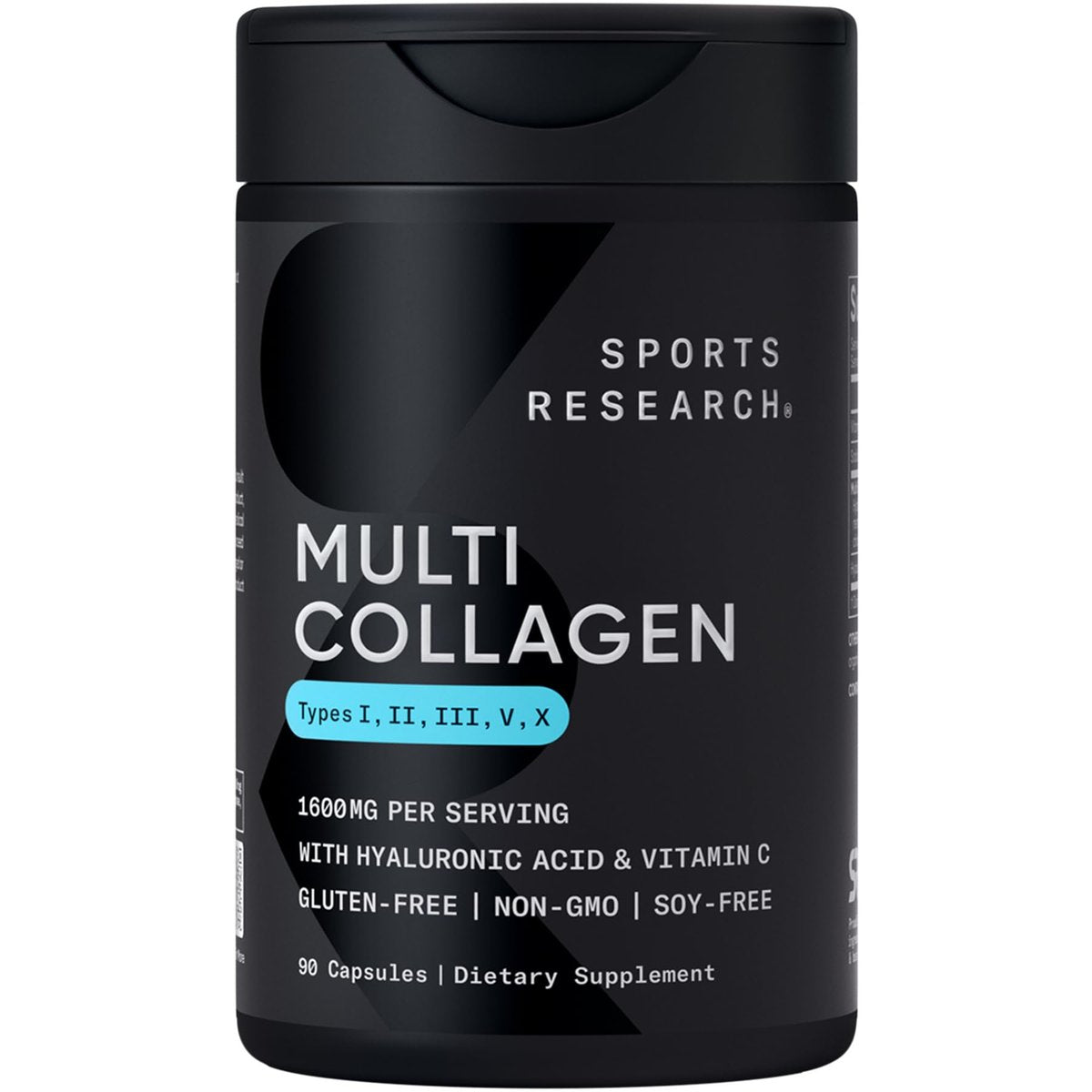 Sports Research® Multi-Kollagen Kapseln für Frauen & Männer - Kollagenpeptide (Typ I, II, III, V, X) mit Hyaluronsäure & Vitamin C - Glutenfrei & Nicht-GVO - 90 Kapseln