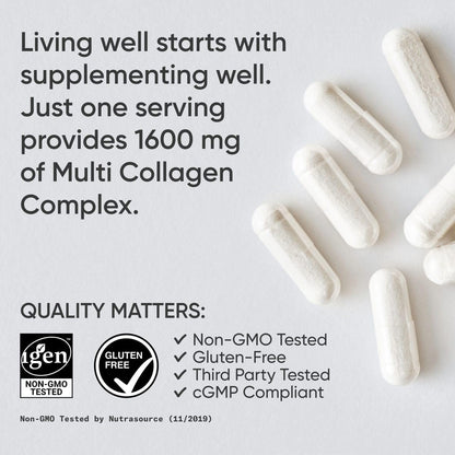 Sports Research® Multi-Kollagen Kapseln für Frauen & Männer - Kollagenpeptide (Typ I, II, III, V, X) mit Hyaluronsäure & Vitamin C - Glutenfrei & Nicht-GVO - 90 Kapseln