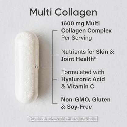 Sports Research® Multi-Kollagen Kapseln für Frauen & Männer - Kollagenpeptide (Typ I, II, III, V, X) mit Hyaluronsäure & Vitamin C - Glutenfrei & Nicht-GVO - 90 Kapseln