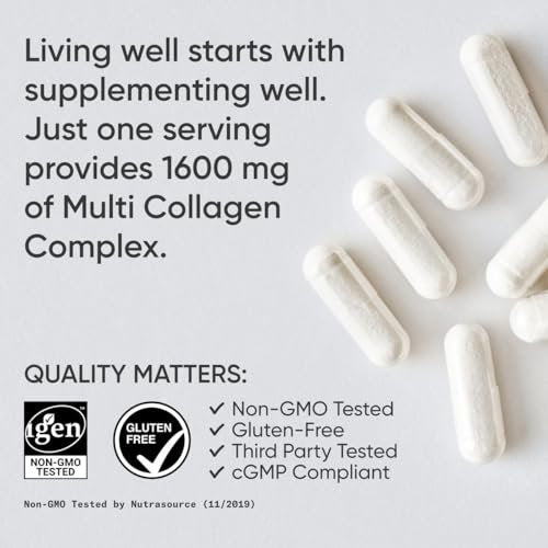 Sports Research® Multi-Kollagen Kapseln für Frauen & Männer - Kollagenpeptide (Typ I, II, III, V, X) mit Hyaluronsäure & Vitamin C - Glutenfrei & Nicht-GVO - 90 Kapseln