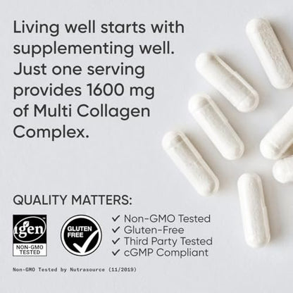 Sports Research® Multi-Kollagen Kapseln für Frauen & Männer - Kollagenpeptide (Typ I, II, III, V, X) mit Hyaluronsäure & Vitamin C - Glutenfrei & Nicht-GVO - 90 Kapseln