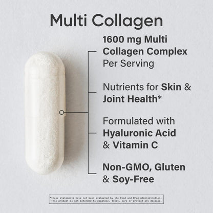 Sports Research® Multi-Kollagen Kapseln für Frauen & Männer - Kollagenpeptide (Typ I, II, III, V, X) mit Hyaluronsäure & Vitamin C - Glutenfrei & Nicht-GVO - 90 Kapseln