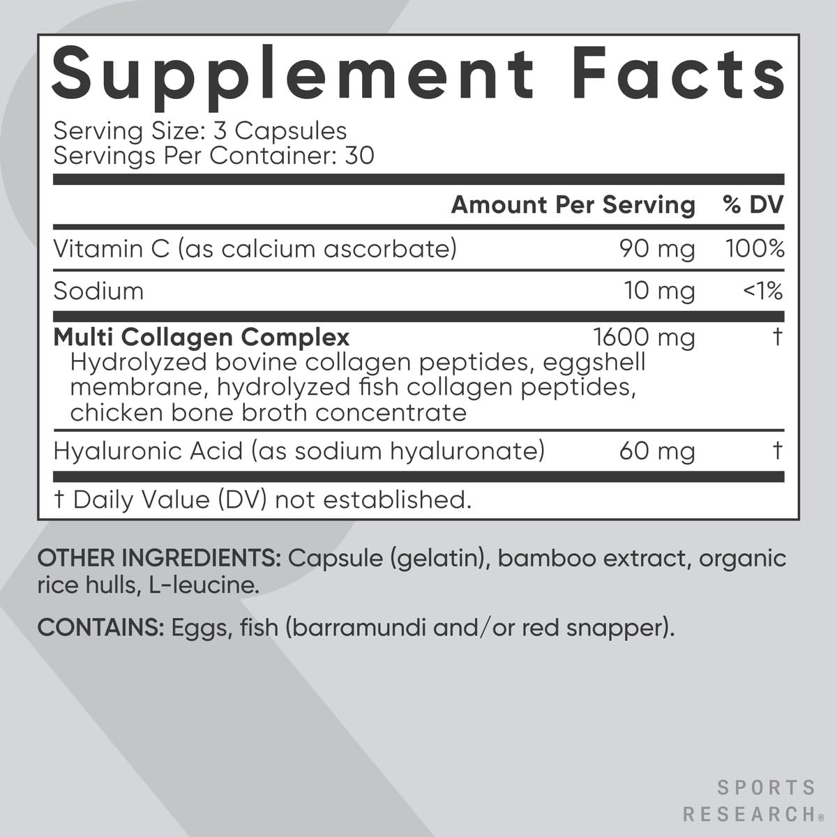 Sports Research® Multi-Kollagen Kapseln für Frauen & Männer - Kollagenpeptide (Typ I, II, III, V, X) mit Hyaluronsäure & Vitamin C - Glutenfrei & Nicht-GVO - 90 Kapseln