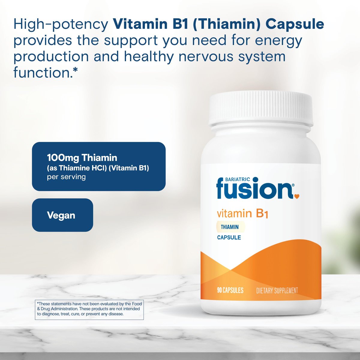 Bariatric Fusion Vitamin B1 (Thiamin) für bariatrische Chirurgie-Patienten – Magenbypass & Schlauchmagen, leicht zu schluckende Kapseln, 90 Stück