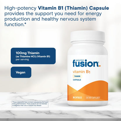 Bariatric Fusion Vitamin B1 (Thiamin) für bariatrische Chirurgie-Patienten – Magenbypass & Schlauchmagen, leicht zu schluckende Kapseln, 90 Stück
