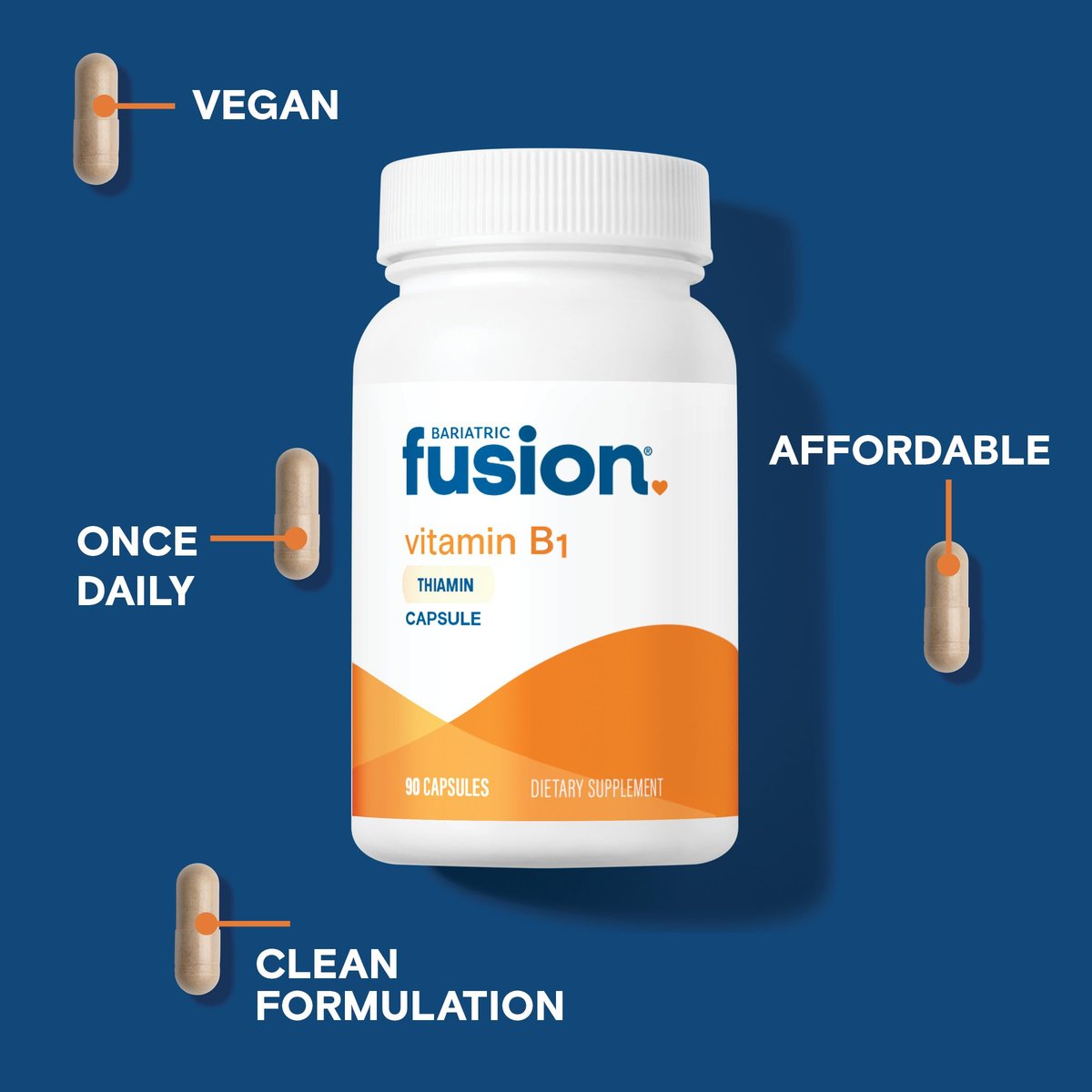 Bariatric Fusion Vitamin B1 (Thiamin) für bariatrische Chirurgie-Patienten – Magenbypass & Schlauchmagen, leicht zu schluckende Kapseln, 90 Stück
