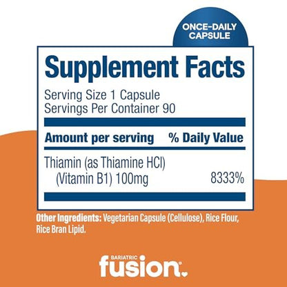 Bariatric Fusion Vitamin B1 (Thiamin) für bariatrische Chirurgie-Patienten – Magenbypass & Schlauchmagen, leicht zu schluckende Kapseln, 90 Stück