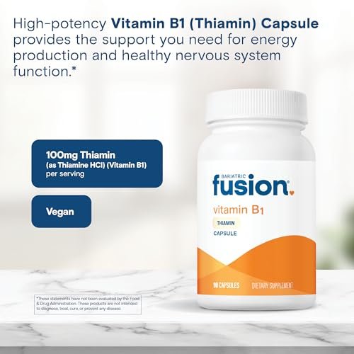Bariatric Fusion Vitamin B1 (Thiamin) für bariatrische Chirurgie-Patienten – Magenbypass & Schlauchmagen, leicht zu schluckende Kapseln, 90 Stück
