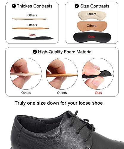 Dr. Foot Fersenpolster Einlegesohlen für zu große Schuhe – Anti-Rutsch-Fersenkleber für lose Schuhe, verhindert Rutschen und Reiben (Schwarz, 4 Paar)