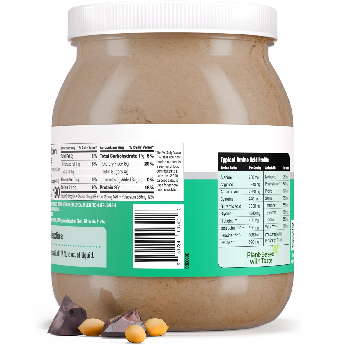PB2 Performance Erdnuss mit holländischem Kakao – Veganes Proteinpulver mit 20g Protein, kein Zuckerzusatz, präbiotische Ballaststoffe, laktosefrei, zertifiziert vegan, ohne Gentechnik, glutenfrei (2lb)