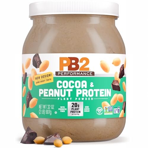 PB2 Performance Erdnuss mit holländischem Kakao – Veganes Proteinpulver mit 20g Protein, kein Zuckerzusatz, präbiotische Ballaststoffe, laktosefrei, zertifiziert vegan, ohne Gentechnik, glutenfrei (2lb)
