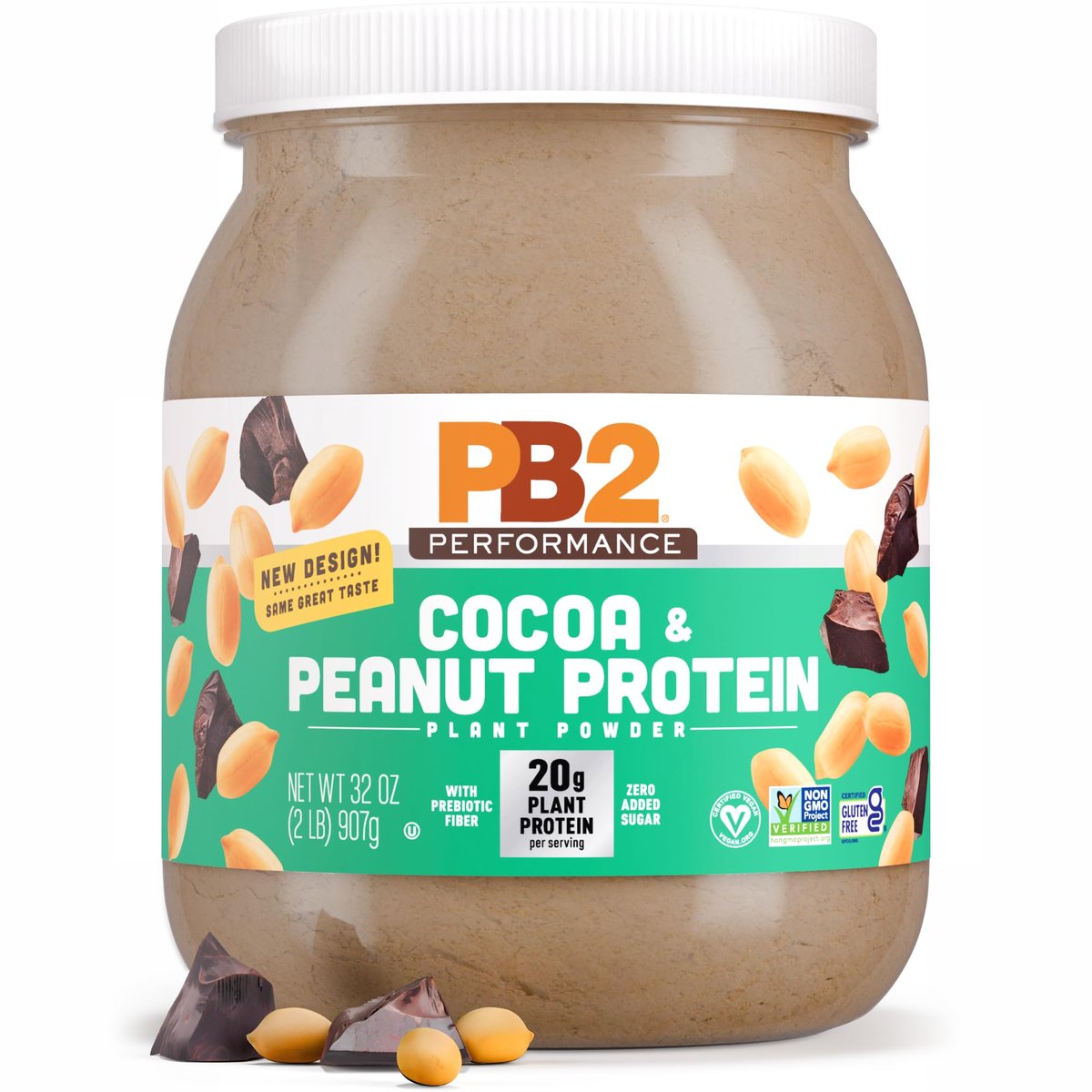 PB2 Performance Erdnuss mit holländischem Kakao – Veganes Proteinpulver mit 20g Protein, kein Zuckerzusatz, präbiotische Ballaststoffe, laktosefrei, zertifiziert vegan, ohne Gentechnik, glutenfrei (2lb)