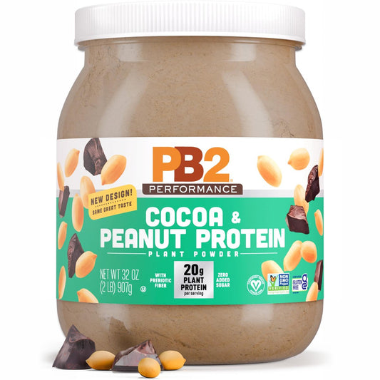 PB2 Performance Erdnuss mit holländischem Kakao – Veganes Proteinpulver mit 20g Protein, kein Zuckerzusatz, präbiotische Ballaststoffe, laktosefrei, zertifiziert vegan, ohne Gentechnik, glutenfrei (2lb)