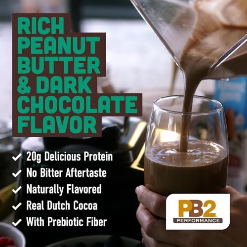 PB2 Performance Erdnuss mit holländischem Kakao – Veganes Proteinpulver mit 20g Protein, kein Zuckerzusatz, präbiotische Ballaststoffe, laktosefrei, zertifiziert vegan, ohne Gentechnik, glutenfrei (2lb)