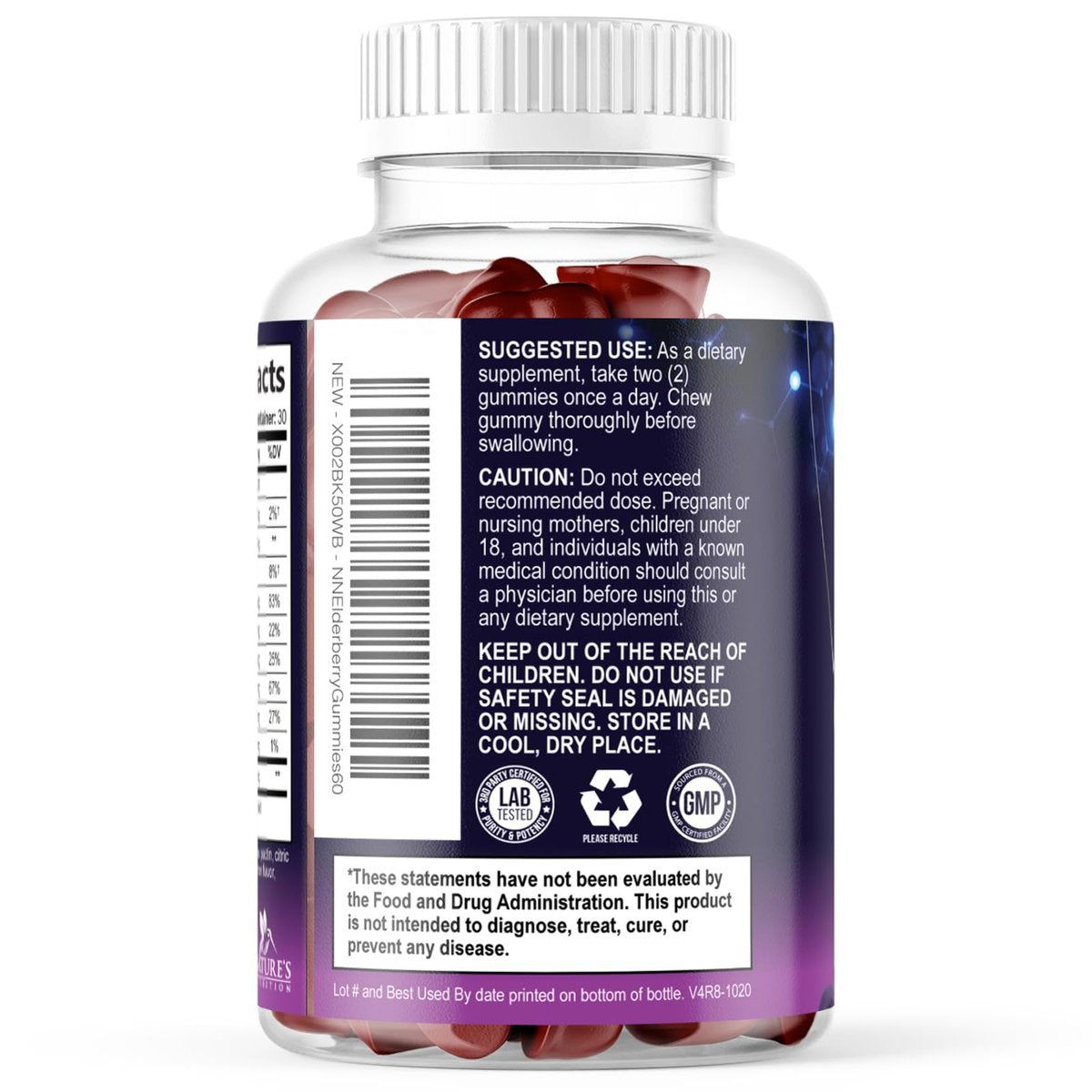 Holunderbeeren Gummies - 3X Stärke Schwarzer Holunder Immununterstützung Gummibärchen mit Vitamin C, D3 und Zink für Kinder & Erwachsene, Immunsystem Stärkung Nahrungsergänzungsmittel, Holunderbeer Vitamine - 60 Gummies
