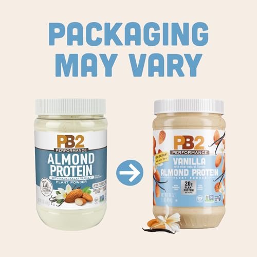 PB2 Performance Mandel-Pflanzenproteinpulver mit Madagaskar-Vanille – 20 g vollständiges Protein, kein Zuckerzusatz, präbiotische Ballaststoffe, vegan, glutenfrei, 1 Pfund