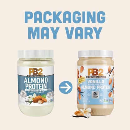 PB2 Performance Mandel-Pflanzenproteinpulver mit Madagaskar-Vanille – 20 g vollständiges Protein, kein Zuckerzusatz, präbiotische Ballaststoffe, vegan, glutenfrei, 1 Pfund