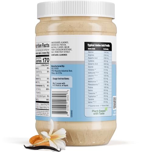 PB2 Performance Mandel-Pflanzenproteinpulver mit Madagaskar-Vanille – 20 g vollständiges Protein, kein Zuckerzusatz, präbiotische Ballaststoffe, vegan, glutenfrei, 1 Pfund