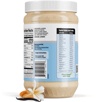 PB2 Performance Mandel-Pflanzenproteinpulver mit Madagaskar-Vanille – 20 g vollständiges Protein, kein Zuckerzusatz, präbiotische Ballaststoffe, vegan, glutenfrei, 1 Pfund