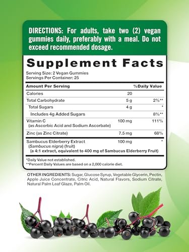 Nature's Truth Bio-Holunderbeeren Gummibärchen | 50 vegane Gummis | mit Vitamin C und Zink | Beerengeschmack | Vegan, Non-GMO und Glutenfrei