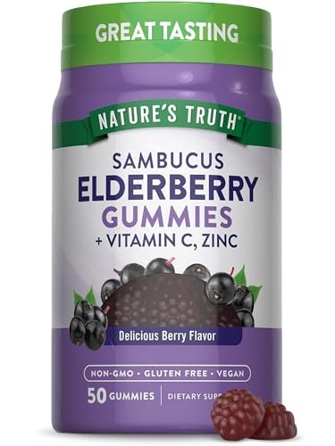 Nature's Truth Bio-Holunderbeeren Gummibärchen | 50 vegane Gummis | mit Vitamin C und Zink | Beerengeschmack | Vegan, Non-GMO und Glutenfrei