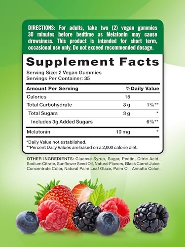 Nature's Truth Melatonin 10 mg Gummis | 70 Stück | Beerengeschmack | Vegan, Nicht-GVO & Glutenfrei