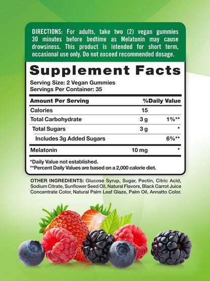 Nature's Truth Melatonin 10 mg Gummis | 70 Stück | Beerengeschmack | Vegan, Nicht-GVO & Glutenfrei