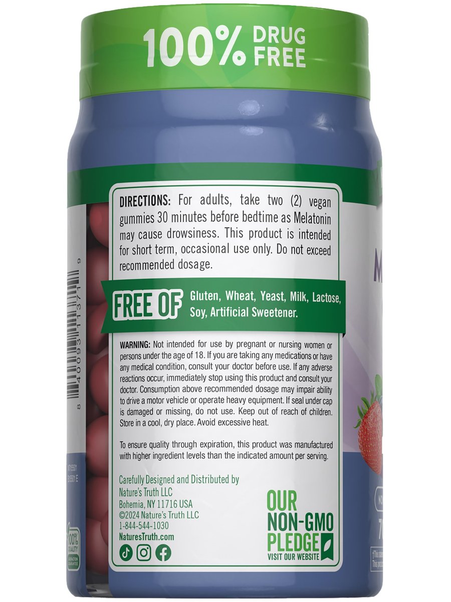 Nature's Truth Melatonin 10 mg Gummis | 70 Stück | Beerengeschmack | Vegan, Nicht-GVO & Glutenfrei