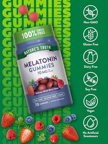 Nature's Truth Melatonin 10 mg Gummis | 70 Stück | Beerengeschmack | Vegan, Nicht-GVO & Glutenfrei