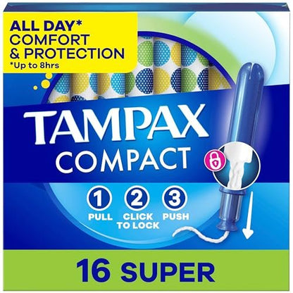 Tampax Compact Pearl Tampons mit LeakGuard-Braid & ausziehbarer Applikator, Super Saugfähigkeit, 16 Stück
