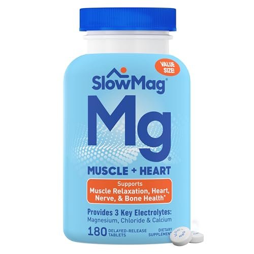 SlowMag Muscle & Heart Magnesiumchlorid-Supplement mit Calcium, 180 Tabletten – Unterstützt Muskelentspannung, Herz-, Nerven- und Knochengesundheit, hohe Absorption