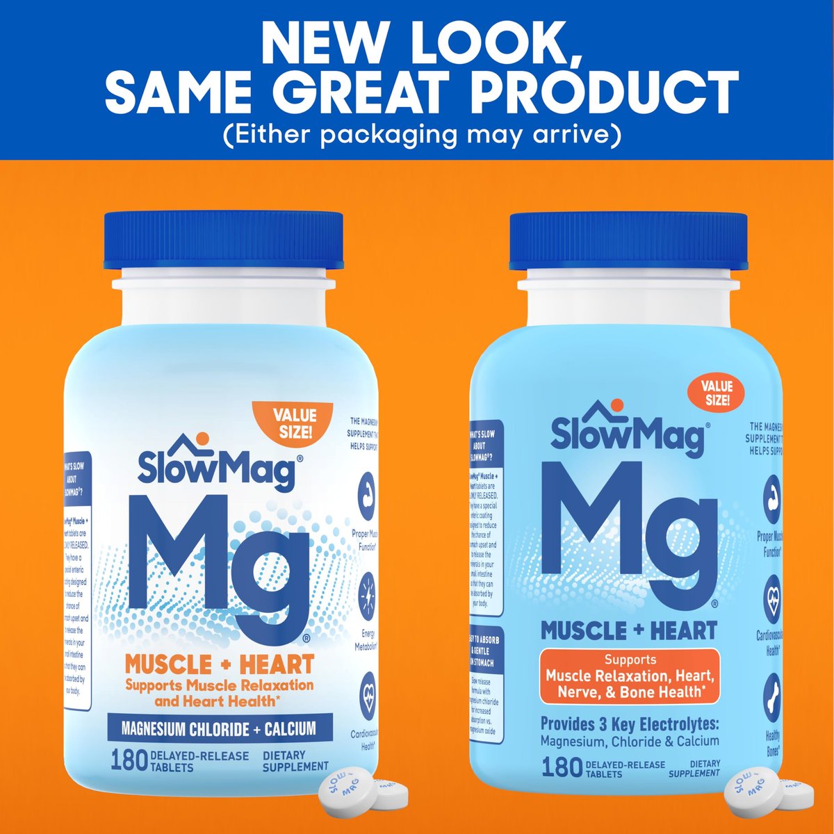 SlowMag Muscle & Heart Magnesiumchlorid-Supplement mit Calcium, 180 Tabletten – Unterstützt Muskelentspannung, Herz-, Nerven- und Knochengesundheit, hohe Absorption