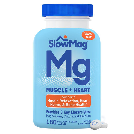SlowMag Muscle & Heart Magnesiumchlorid-Supplement mit Calcium, 180 Tabletten – Unterstützt Muskelentspannung, Herz-, Nerven- und Knochengesundheit, hohe Absorption