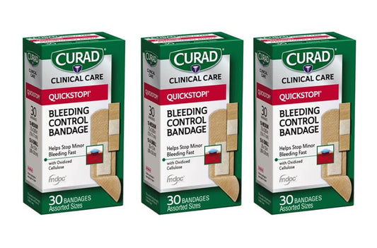 Curad Quickstop Flex-Fabric Wundverbände mit Blutstillungstechnologie, verschiedene Größen, 30 Stück (3er-Pack)