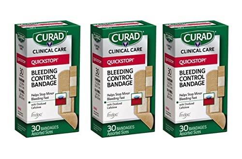 Curad Quickstop Flex-Fabric Wundverbände mit Blutstillungstechnologie, verschiedene Größen, 30 Stück (3er-Pack)