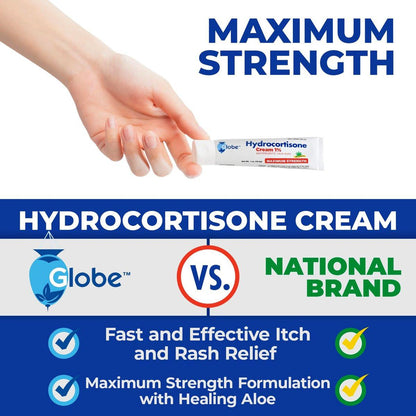 Globe (4er-Pack) Hydrocortison Maximum Stärke Anti-Juckreiz Creme 1% mit Aloe Vera – Intensive Formel gegen Rötungen, Hautausschlag, Insektenstiche, Ekzeme, Hämorrhoiden, empfindliche Haut – sofortige Juckreizlinderung, 1 oz Tube
