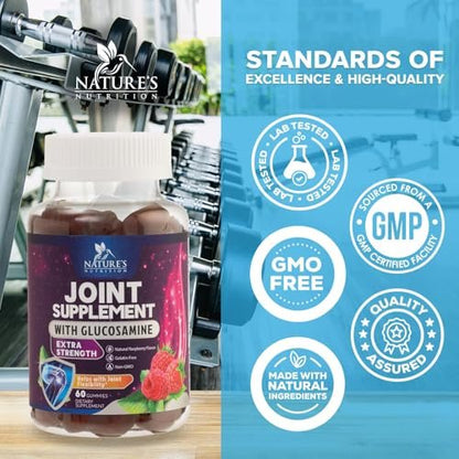 Nature's Nutrition Gelenkunterstützung Gummibärchen - Glucosamine Plus Vitamin E für gelegentliche Beschwerden in Rücken, Knien & Händen - Knorpel- & Gelenkgesundheit & Flexibilität - 60 Gummibärchen