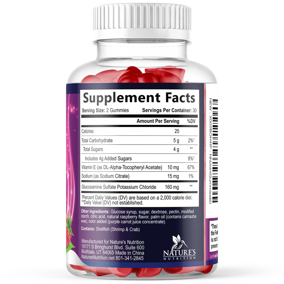Nature's Nutrition Gelenkunterstützung Gummibärchen - Glucosamine Plus Vitamin E für gelegentliche Beschwerden in Rücken, Knien & Händen - Knorpel- & Gelenkgesundheit & Flexibilität - 60 Gummibärchen