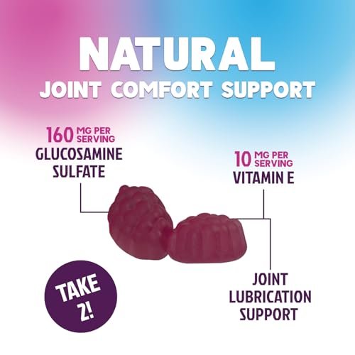 Nature's Nutrition Gelenkunterstützung Gummibärchen - Glucosamine Plus Vitamin E für gelegentliche Beschwerden in Rücken, Knien & Händen - Knorpel- & Gelenkgesundheit & Flexibilität - 60 Gummibärchen