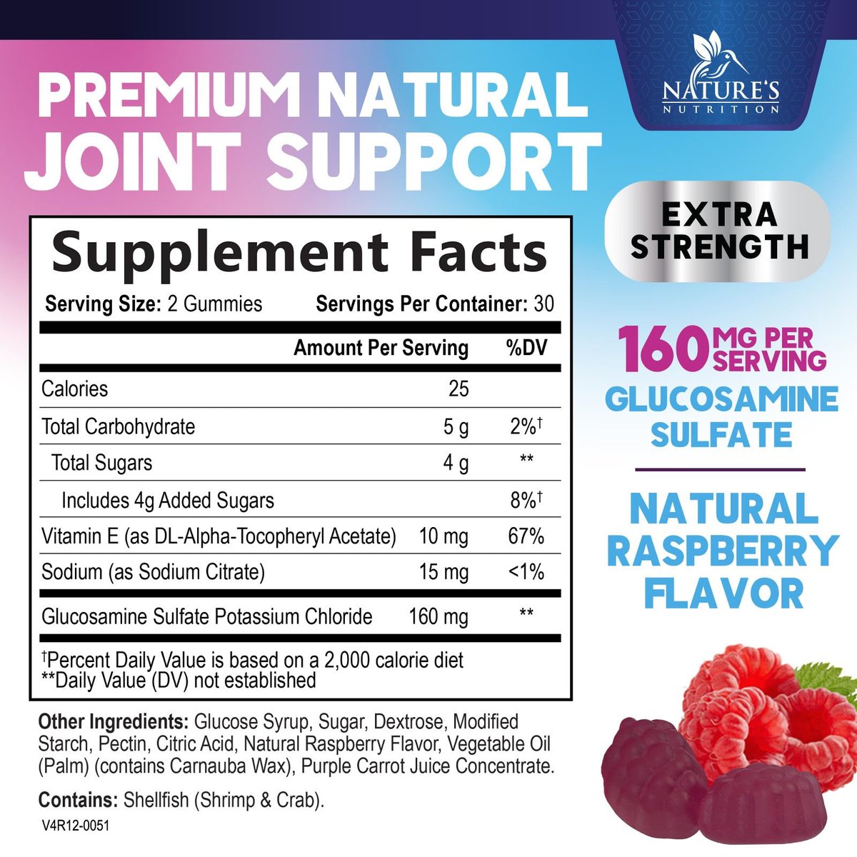 Nature's Nutrition Gelenkunterstützung Gummibärchen - Glucosamine Plus Vitamin E für gelegentliche Beschwerden in Rücken, Knien & Händen - Knorpel- & Gelenkgesundheit & Flexibilität - 60 Gummibärchen