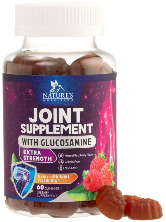 Nature's Nutrition Gelenkunterstützung Gummibärchen - Glucosamine Plus Vitamin E für gelegentliche Beschwerden in Rücken, Knien & Händen - Knorpel- & Gelenkgesundheit & Flexibilität - 60 Gummibärchen