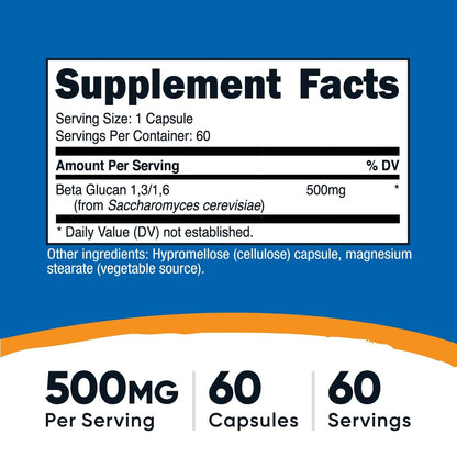 Nutricost Beta Glucan 500mg 1,3/1,6 D-Glucan, 60 vegane Kapseln - Glutenfrei, Nicht-GVO